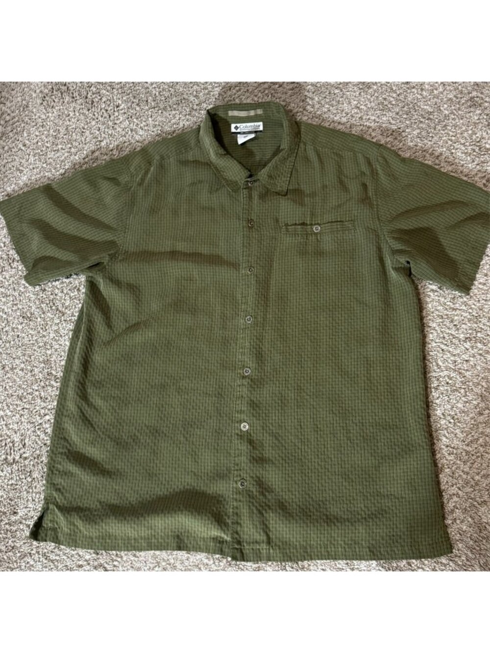 Columbia Button Up Shirt Mens L Green Plaid Short Sleeve Outdoor Hiking Casual